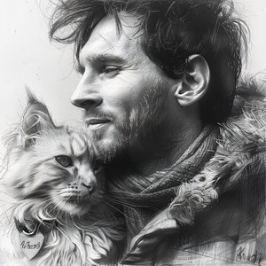 Gato com o futebolista Messi, decoração de parede moderna | impressão a pedido de F. Abderrahim