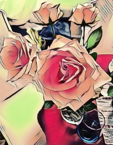 Rosas com vidro azul.