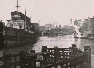 Vista do Rush St. Bridge e Kirks Soap Factory, 1894 de A.C. Christensen