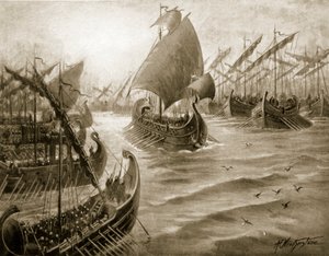 Cimon assume o comando da frota grega, ilustração da "História das Nações" de Hutchinson, 1915