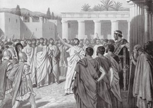 Congresso dos Estados do Peloponeso em Esparta, 432 a.C. (litografia) de A.C. Weatherstone
