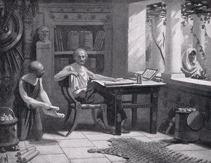 Xenofonte ditando sua história, ilustração da &39;História das Nações&39; de Hutchinson, 1915