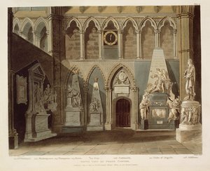 Vista sul do canto do poeta, placa 27 de "Abadia de Westminster", gravada por J. Bluck (fl.1791-1831) pub. por Rudolph Ackermann (1764-1834) 1811 (aquatinta) de A.C. and Villiers, H. Pugin