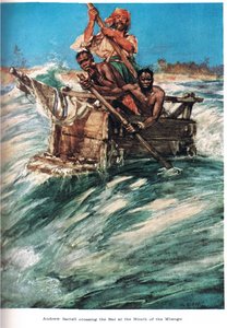 Battell chega à foz do Mbengo, ilustração da "Terra do Comércio de Ouro", publicada por Jack em 1921.
