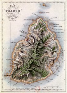 Mapa de Maurício, ilustração de &39;Paul et Virginie&39; por Henri Bernardin de Saint-Pierre (1737-1814) gravado por Dyonnet, 1836 de A.H. Dufour