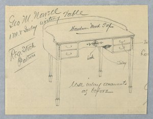Design para mesa de escrita embutida de mogno para George M. Nowell