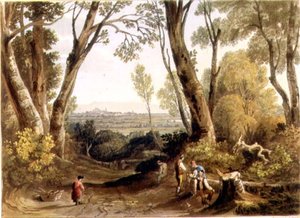 Hereford, de Dynedor Hill, gravado por Theodore H. A. Fielding (1781-1851), pub. em 