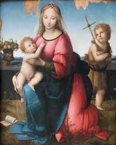 Madonna e Criança com o Jovem São João, Andrea Piccinelli conhecida como il Brescianino (óleo sobre painel) de A. (1485 c.1525) Piccinelli