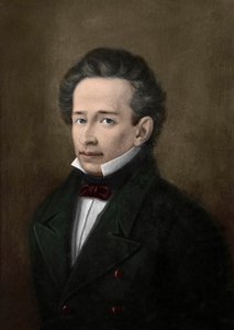 Retrato de Giacomo Leopardi (1798-1837) a partir do retrato de A. Ferrazzi - de A. (after) Ferrazzi