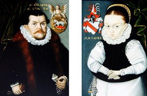 Um Par de Retratos, c.1594 (óleo sobre cobre) de A. A. Monogrammist