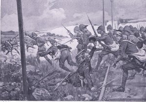 Carga dos fusiliers escoceses em Frederikstad, ilustração fromAfter Pretoria: The Guerilla War, 1902