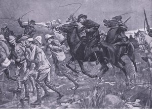 De Wets tratamento de prisioneiros de guerra britânicos em marcha, ilustração deApós Pretória: A guerra de guerrilha, 1902