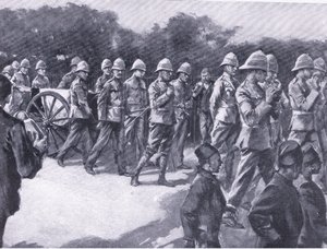 Funeral com honras militares de um prisioneiro Boer em Simonstown, de After Pretoria: The War Guerilla publicado por Harmsworth Bros Limited, 1901