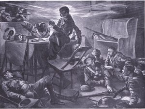 A morte de dois homens de Comptons Horse enquanto escrevia cartas para casa, ilustração de After Pretoria: The Guerilla War, 1902