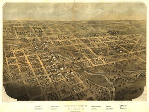 Vista aérea da cidade de Albion, Calhoun Co., Michigan. LOC 73693419 de A.; Chicago Lithographing Co. Ruger