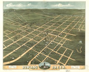 Vista aérea da cidade de Bowling Green, condado de Warren, Kentucky, 1871. LOC 73693412