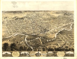 Vista aérea da cidade de Fort Wayne, Indiana, 1868. LOC 73693381