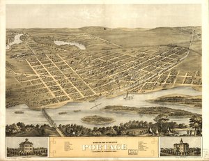 Vista aérea da cidade de Portage, Columbia Co., Wisconsin, 1868. LOC 73694548
