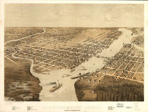 Green Bay e Fort Howard, Brown Co., Wisconsin 1867. LOC 73694541 de A.; Chicago Lithographing Co. Ruger