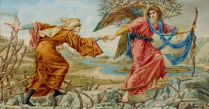 Amor que conduz o peregrino após o senhor CE Burne-Jones, 1894 (óleo no ivorine)