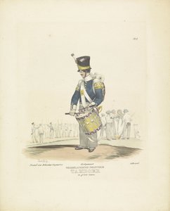 Baterista em uniforme completo Baterista em traje completo, 1820-1825 Infantaria Holandesa. Baterista em uniforme completo (título no objeto) Trajes militares do Reino dos Países Baixos. Dedicado a Sua Excelência Willem van Bylandt (título da série no obje