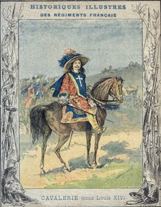 Cavalaria sob Louis XIV - De uma manga protectora para livros escolares, final do século XIX - Cavalaria sous Louis XIV - ilustração de A Demarle - História de um caderno de protecção, final do século XIX -