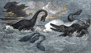 Plesiossauro e um ictiossauro do período do Jurássico Inferior