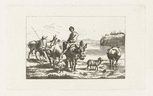 Paisagem com pastora em mula e pastora com vacas de A. Dickhof (signed by artist)