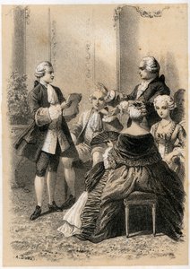 Antoine-Marin Lemierre lendo Hypermnestra a Jean-Baptiste Vivien de Chateaubrun, ilustração de 