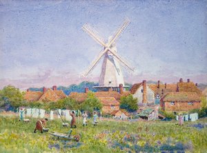 Mulheres, penduradas, lavando, Cranbrook, moinho, kent de A. Foord Hughes