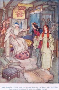 O rei da França tomou a jovem criada pela mão e disse que ela deveria ser a rainha dele e da bela França (King Lear), de Tales from Shakespeare pub. por Ward Lock & Co Ltd