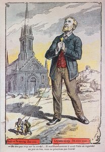 Caricatura da revista católica &39;Le Pelerin&39;, referindo-se à política de laicização do governo francês no início do século XX, c.1902-05