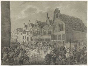 Colapso da cofragem ao longo do Kortendijk em Gorinchem, 1809 Quatro placas do dilúvio em 1809 dedicadas ao rei Luís Napoleão (título da série)