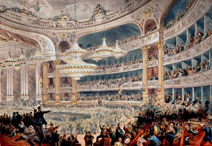 Baile na Opera de la rue Le Peletier em Paris por volta de 1850 - Gravação por um reitor