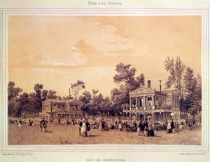 Vista do Café des Ambassadeurs no Champs Elysees em Paris Litografia de A. provost (activo por volta de 1834-1855) Paris, Musee Carnavalet