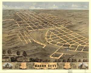 Vista aérea de Macon City, Condado de Macon, Missouri, 1869. LOC 73693483