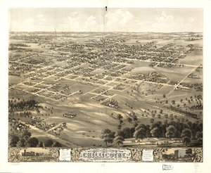 Vista aérea da cidade de Chillicothe, Livingston Co., Missouri, 1869. LOC 73693472 de A. Ruger