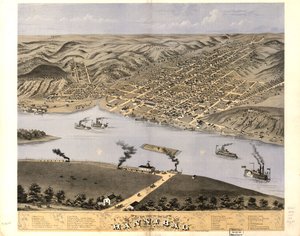 Vista aérea da cidade de Hannibal, Marion Co., Missouri, 1869. LOC 73693475