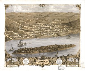 Vista aérea da cidade de Hermann, Gasconade Co., Missouri, 1869. LOC 73693476 de A. Ruger
