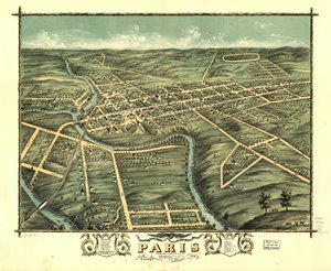Vista aérea da cidade de Paris, Condado de Bourbon, Kentucky, 1870. LOC 73693417