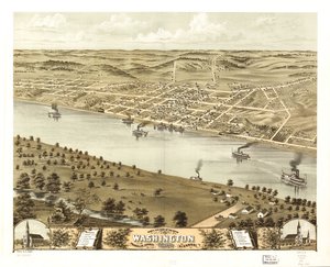 Vista aérea da cidade de Washington, condado de Franklin, Missouri, 1869. LOC 73693493