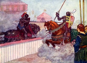 O conde cavalgou várias vezes em Edward até que sua lança estava lascada na mão, c1270, 1905.