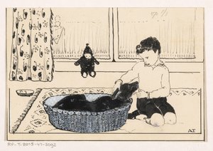 Rapaz a acariciar um cão de A. Tinbergen (signed by artist)