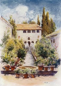 Generalife, Corte de Acequia (cor litho) de A. Trevor Haddon