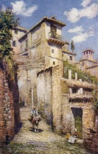 Granada, A Street in the Albaicin (cor litho) de A. Trevor Haddon