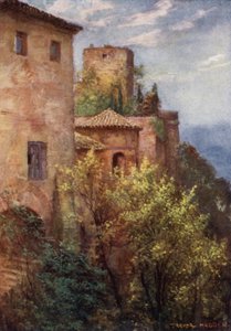 Granada, Exterior da Alhambra (cor litho) de A. Trevor Haddon