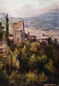 The Alhambra, The Vermillion Towers from the Ramparts (cor litho)