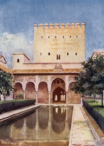 A Alhambra, Torre de Comares (cor litho) de A. Trevor Haddon