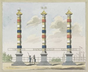 Liberdade, Fraternidade e Igualdade, decoração no Hogesluis, 1795 Dez placas das decorações no Alliantiefest em Amsterdã em 1795 de A. Verkerk