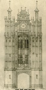Desenho arquitetônico: casa do portão interno da frente oeste, 1833-1834, 1906. de A. W. N. Pugin